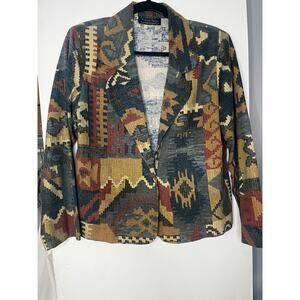 Vintage 70s Willow Ridge Blue Neutral Southwestern Blazer Jacket Small Medium